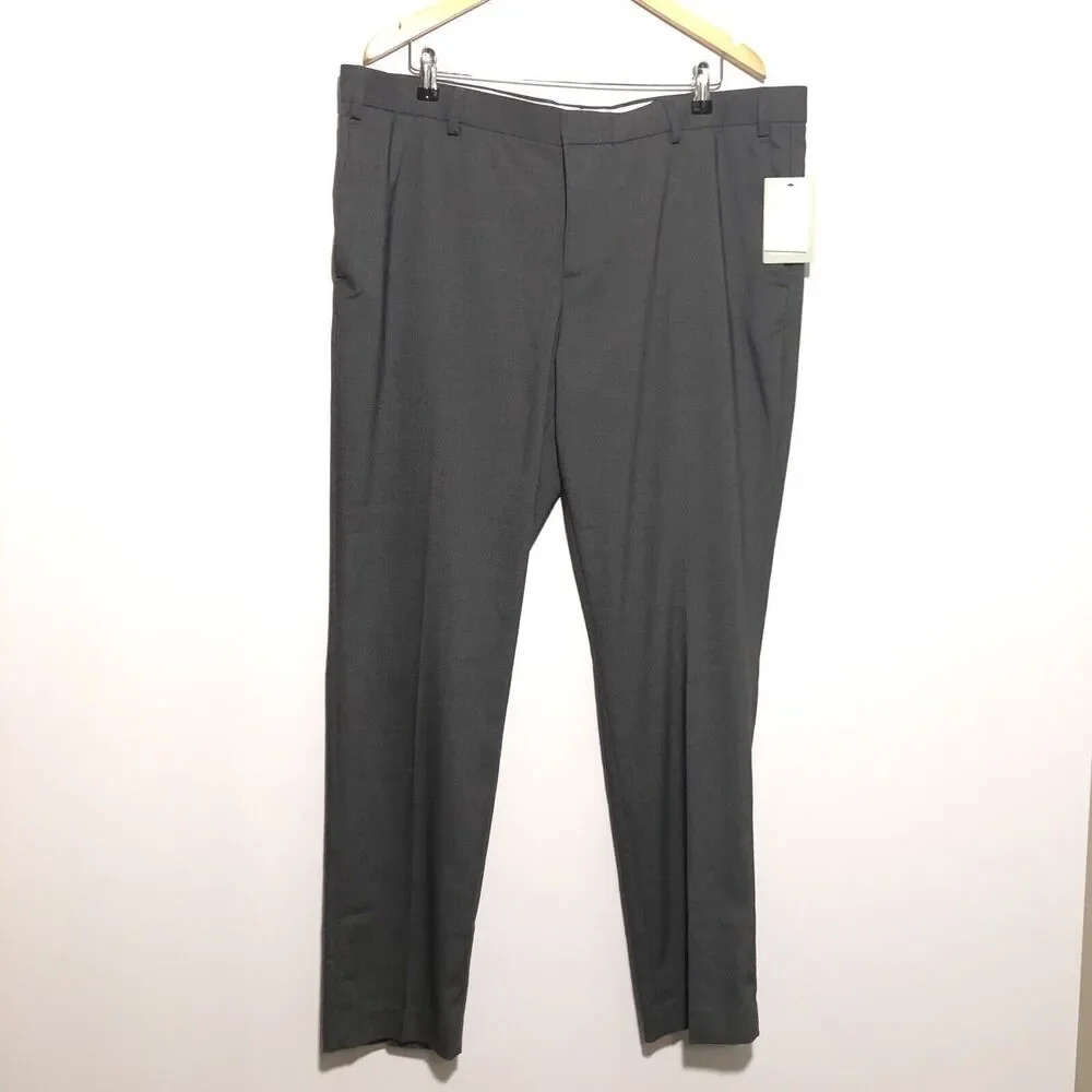 H&M Dress Pants Mens 44 R Gray Slim Fit Stretch Pockets Flat Front New